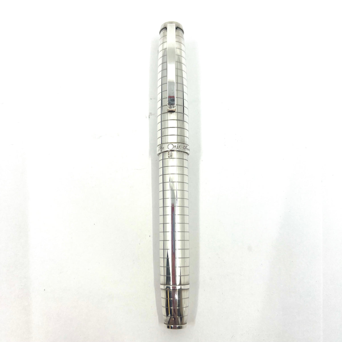 OMAS Horizontal Lined Sterling Silver Overlay Fountain Pen - Extra Fine 18kt Gold Nib