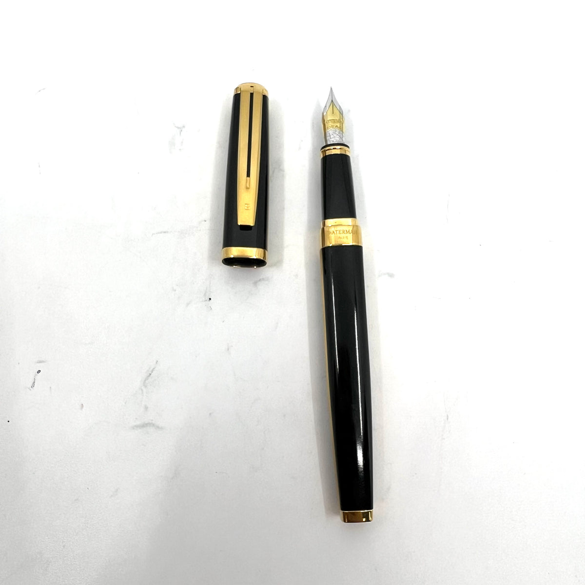 Waterman Oversized Exception Black Fountain Pen - 4-Sided Body with 2 Sides of Gold-Plated Stripes