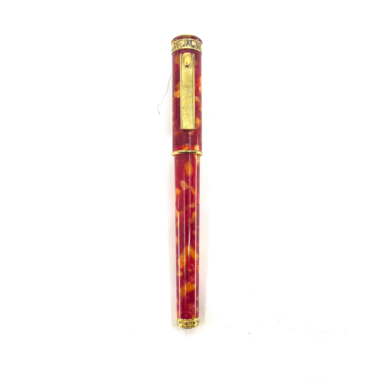 Signum (Italy) Lustrous Marbled Red & Orange Fountain Pen - Broad 18kt Gold Nib