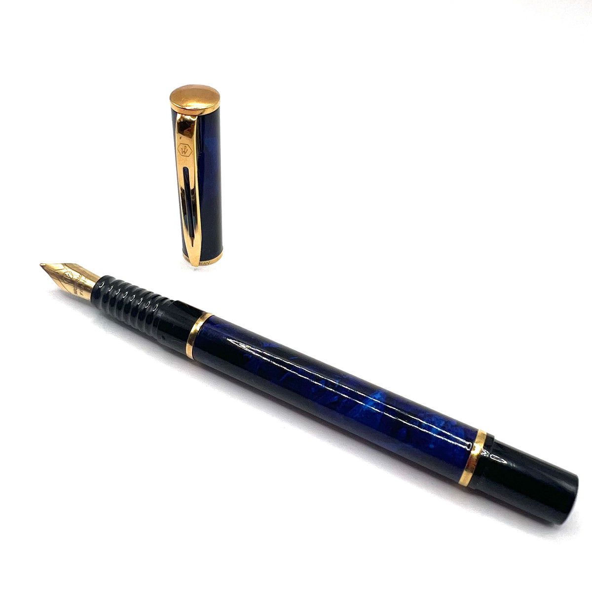 Waterman Laureat Royal Blue/Black Marble Fountain Pen- Medium Gold-Plated Nib
