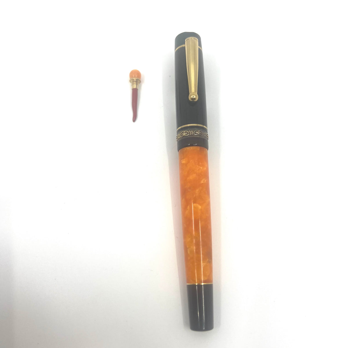 Delta Lucky Black/Orange Fountain Pen (aka WE)- Medium 14kt Gold Nib