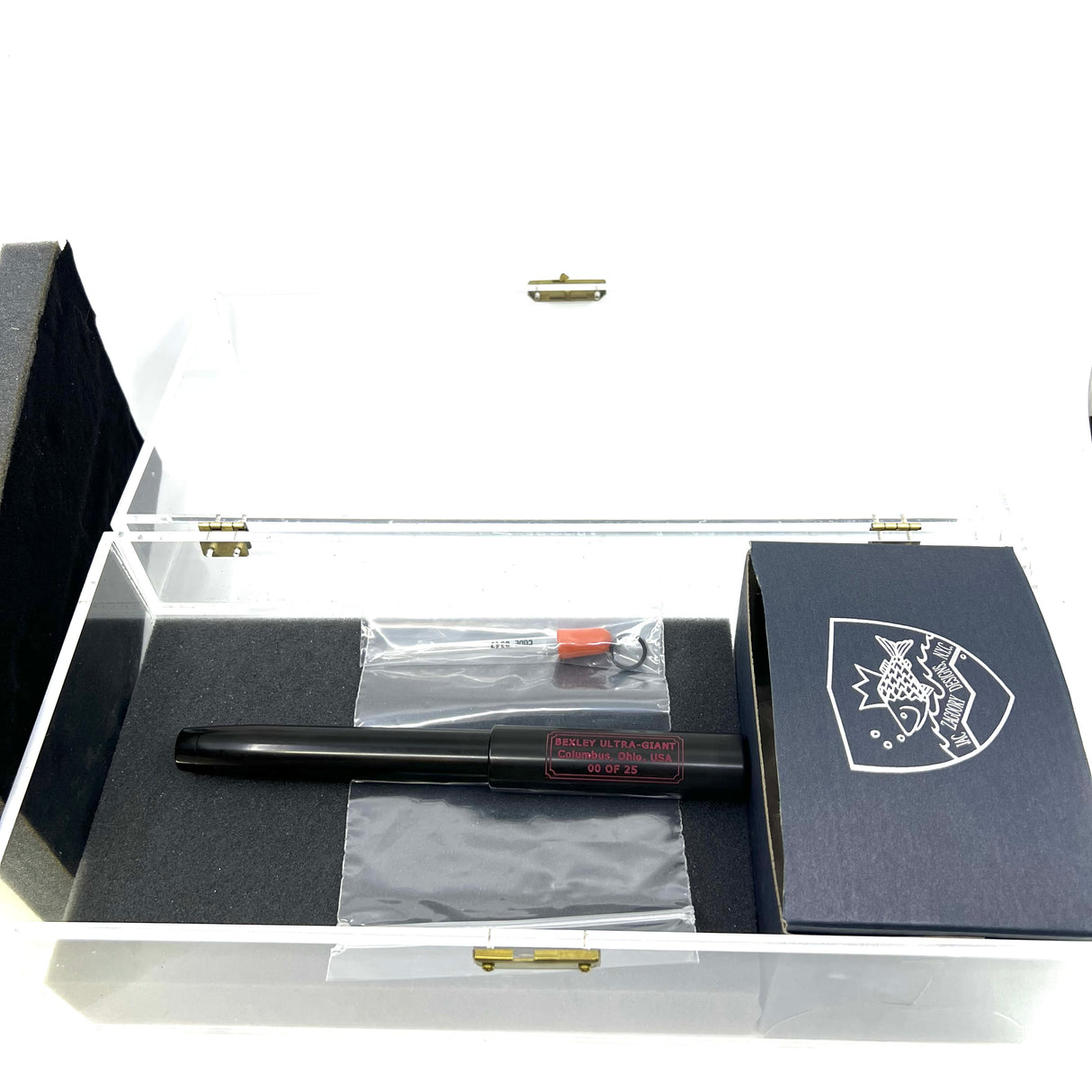 Bexley ULTRA GIANT Limited Edition Black Ebonite Fountain Pen with a Companion Orange Fountain Pen Hidden Inside - Oversized Medium 14kt Gold Nib - Number 00 of 25 that were sold to the Public