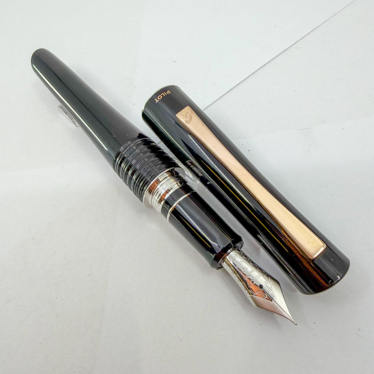 Pilot Black Lacquered Bamboo Metal Oversized Fountain Pen - Fine 18kt Gold Nib