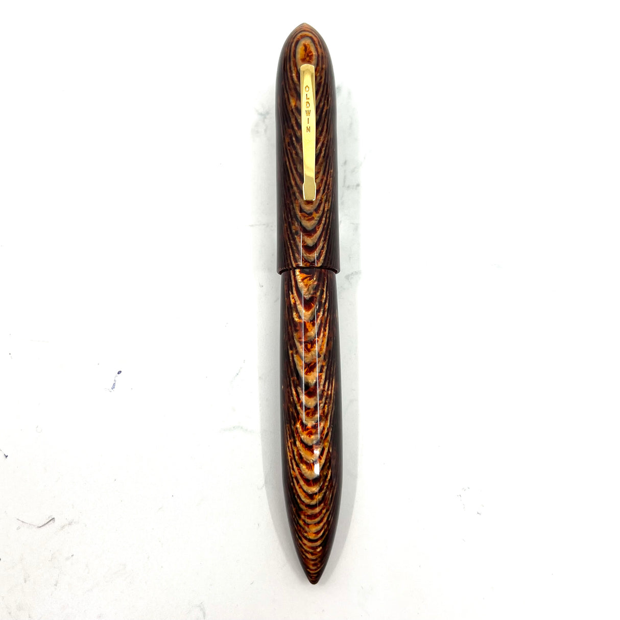 Oldwin Paris Torpedo Bronze Arco Spina (Fish Bone) Pattern Celluloid Ltd Ed Fountain Pen - RARE!