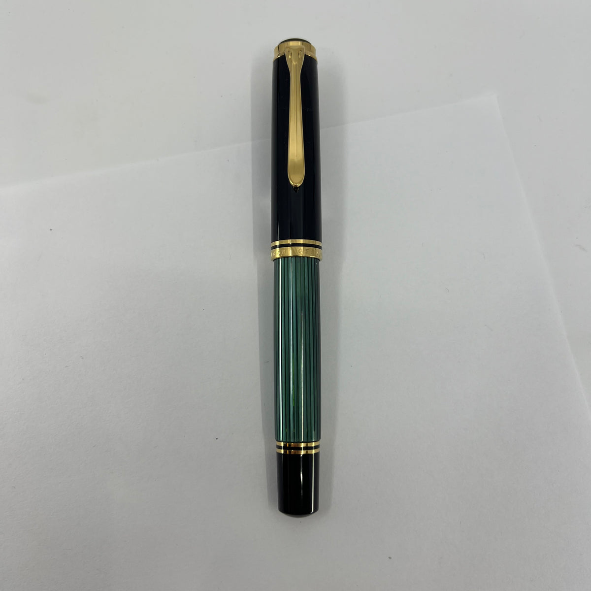 Pelikan Souveran M1000 Green Striped Barrel/Black Cap Fountain Pen - Medium 18kt Gold "PF" Nib