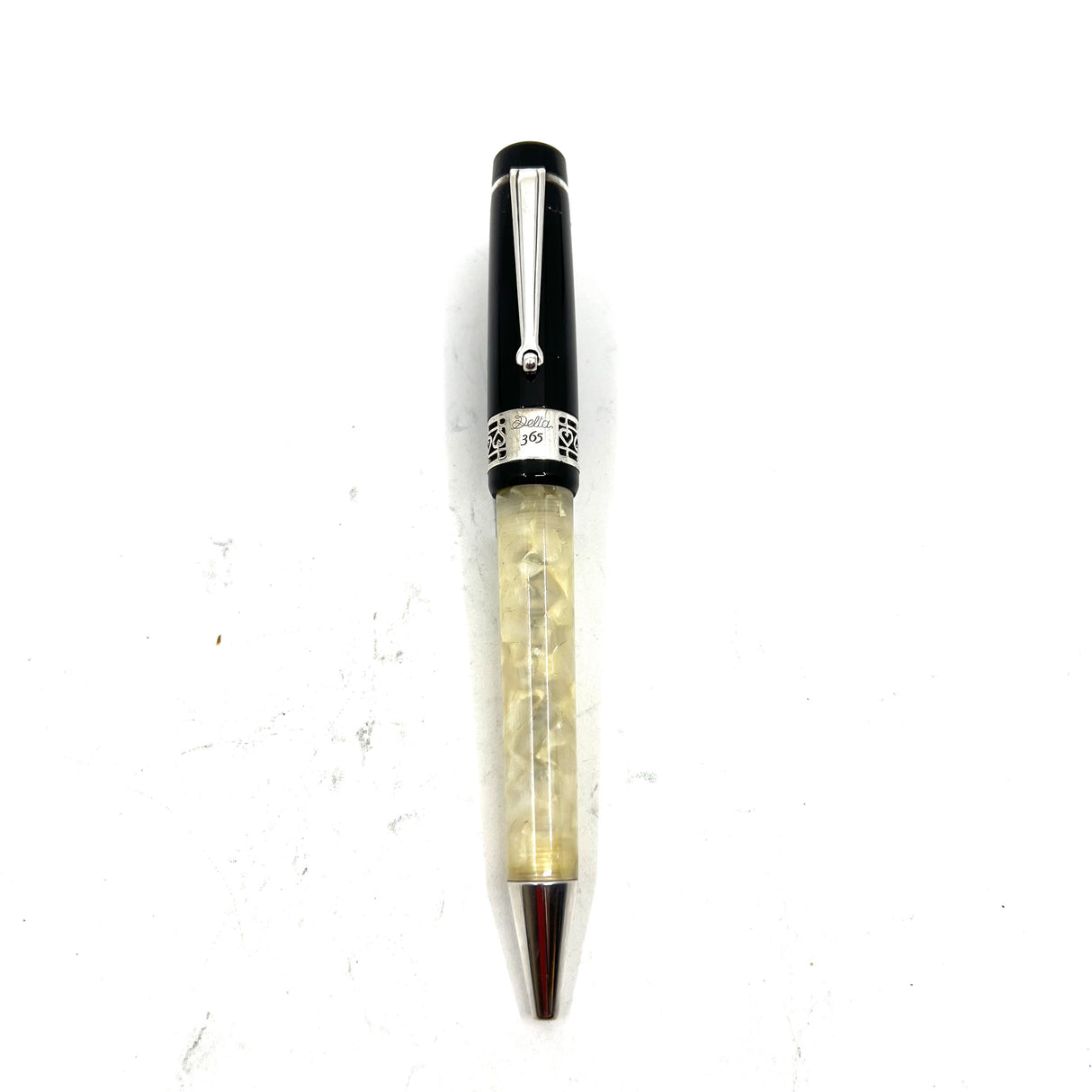 Delta #365 Ballpoint Pen - Lustrous White Marbled Barrel/Black Cap