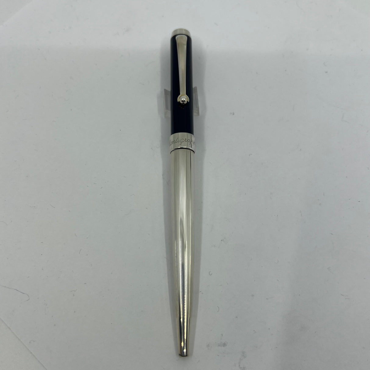 Montegrappa Ballpoint Pen with Dark Blue Cap & Sterling Silver Barrel and Trim