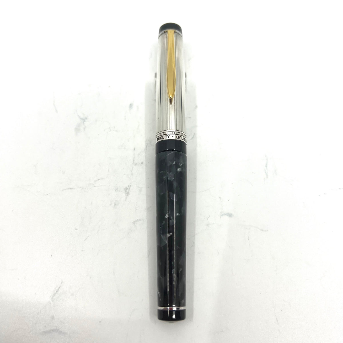 Bexley Goldline Sterling Silver Cap Charcoal Gray Marble Rollerball
