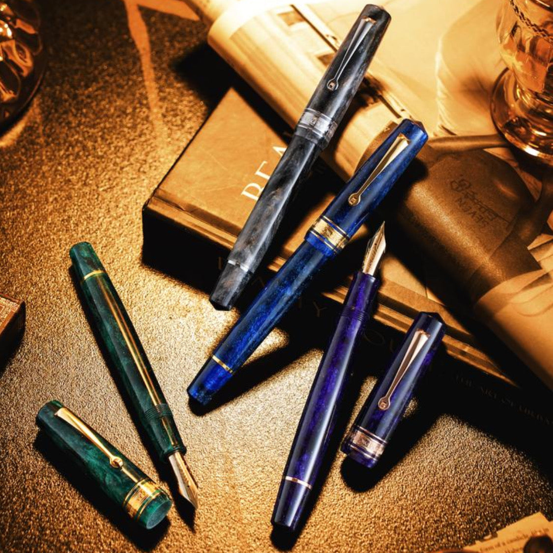 OMAS Bologna Fountain Pen Azzurro Diamante (Diamond Blue) Gold Trim
