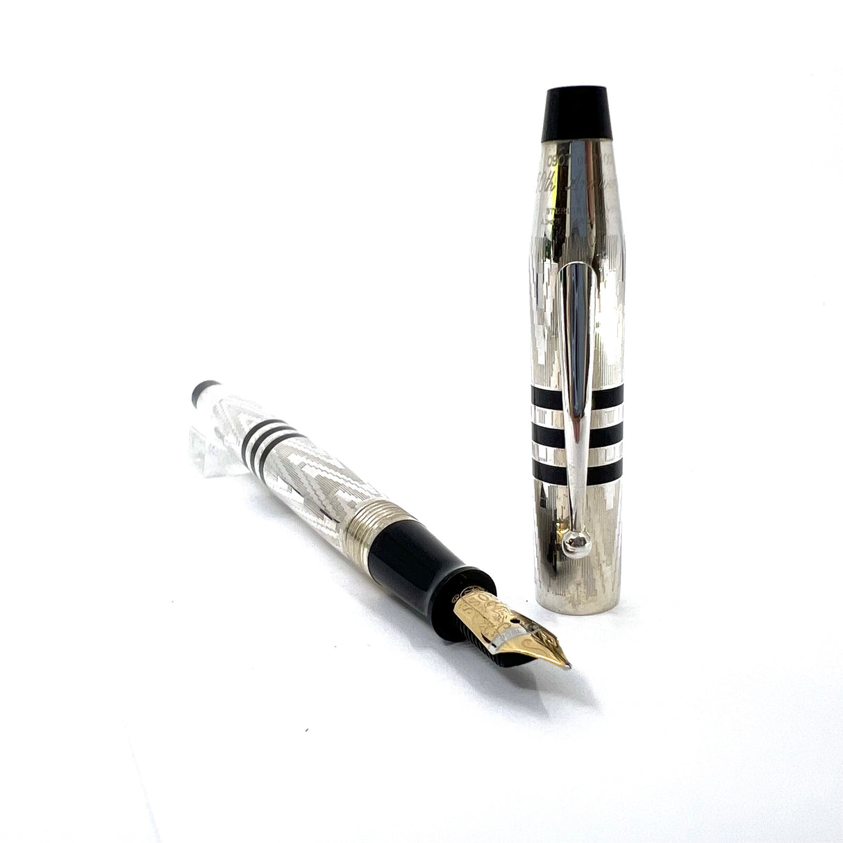 Cross 150th Anniversary Limited Edition Art Deco Sterling Silver Fountain Pen (1996) - Medium 18kt Gold Nib - MINT Condition with Complete Original Packaging
