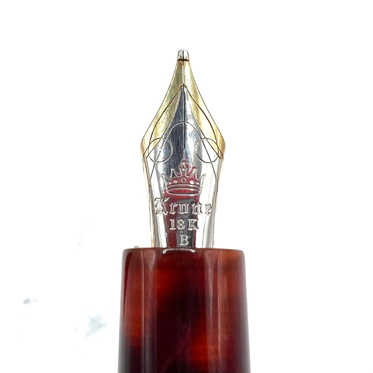 Krone Vintage Fiesta Marbled Burgundy Fountain Pen - Broad 18kt Gold Nib