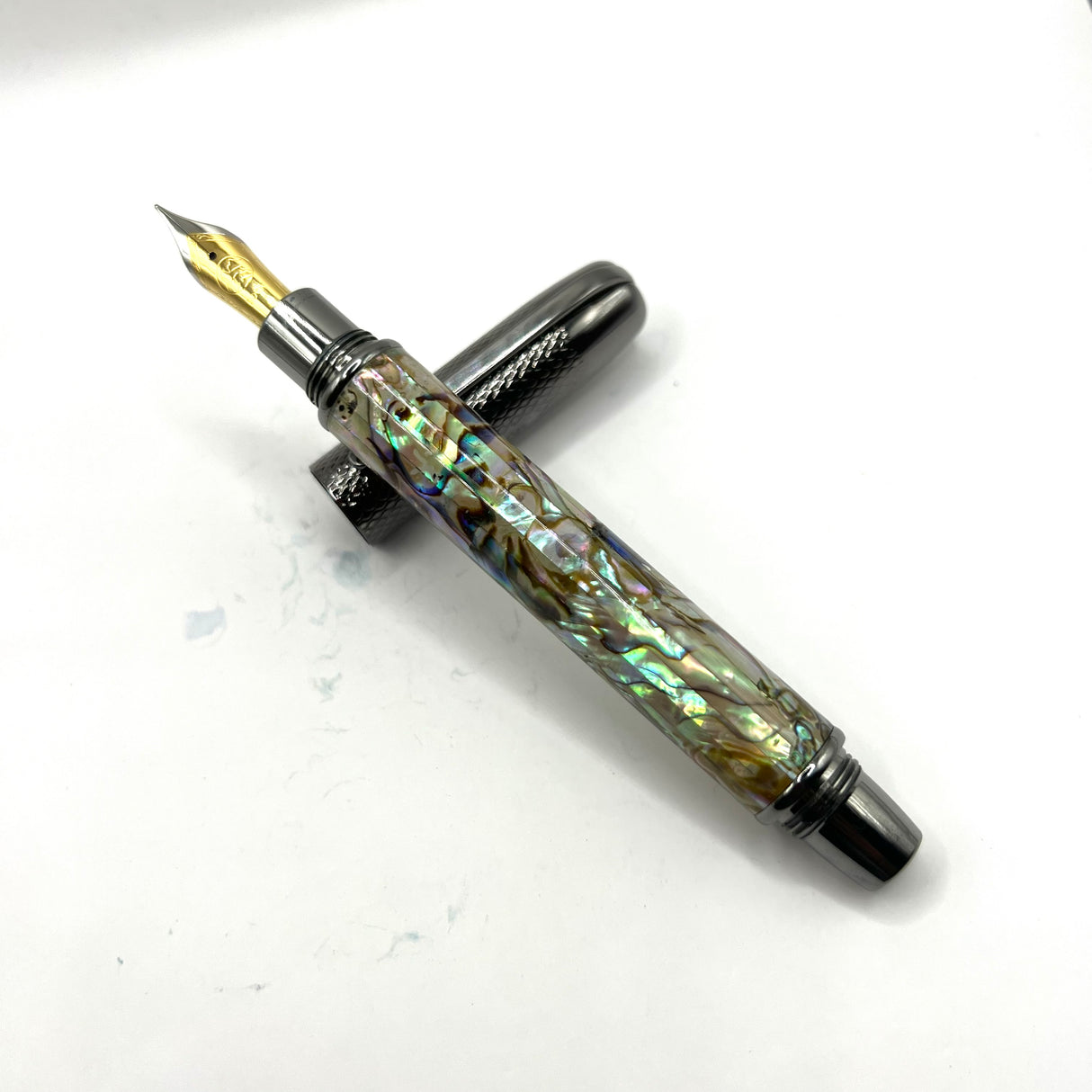 Mabie Todd Lustrous Abalone Fountain Pen - Fine Gold-Plated Nib