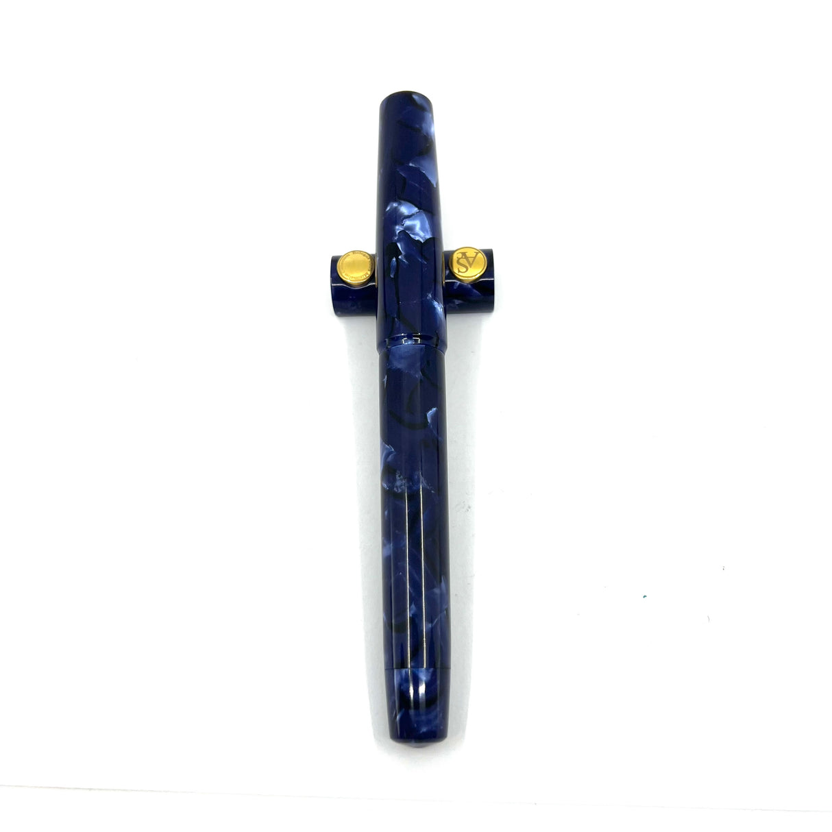 Armando Simoni Club Minimalist La Blue Royale Celluloid Oversized Fountain Pen - Magic Flex Medium #8 Size 14kt Gold Nib