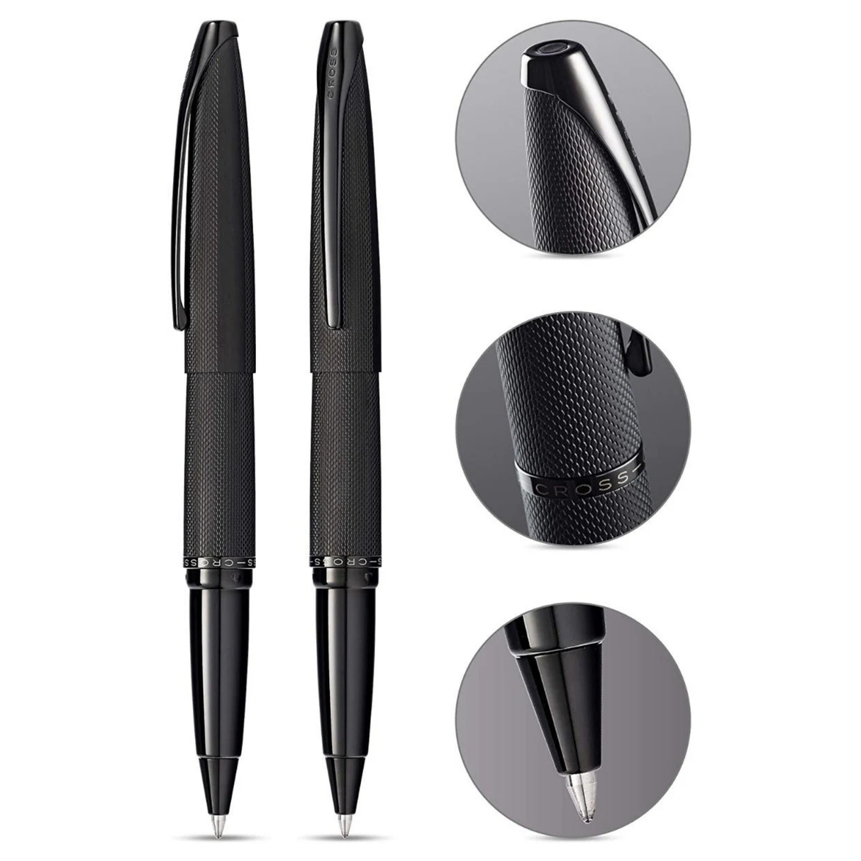 Cross ATX® Brushed Black with Machine-Turned Diamond Pattern Engraving with Polished PVD Trim Selectip Rollerball Pen