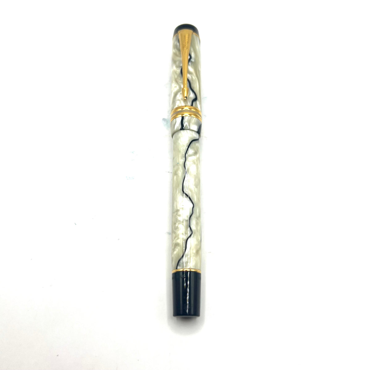 Parker International (Standard Size) Pearl & Black Duofold Fountain Pen - ITALIC BROAD 18kt Gold Nib
