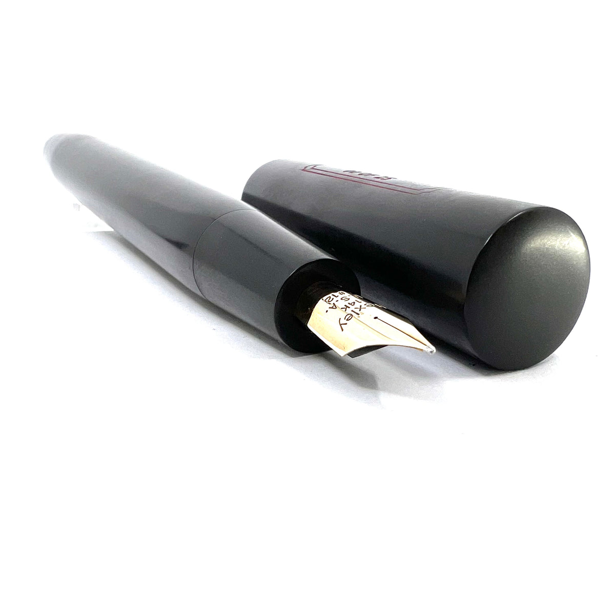Bexley ULTRA GIANT Limited Edition Black Ebonite Fountain Pen with a Companion Orange Fountain Pen Hidden Inside - Oversized Medium 14kt Gold Nib - Number 00 of 25 that were sold to the Public