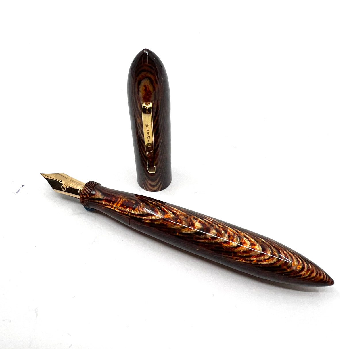Oldwin Paris Torpedo Bronze Arco Spina (Fish Bone) Pattern Celluloid Ltd Ed Fountain Pen - RARE!