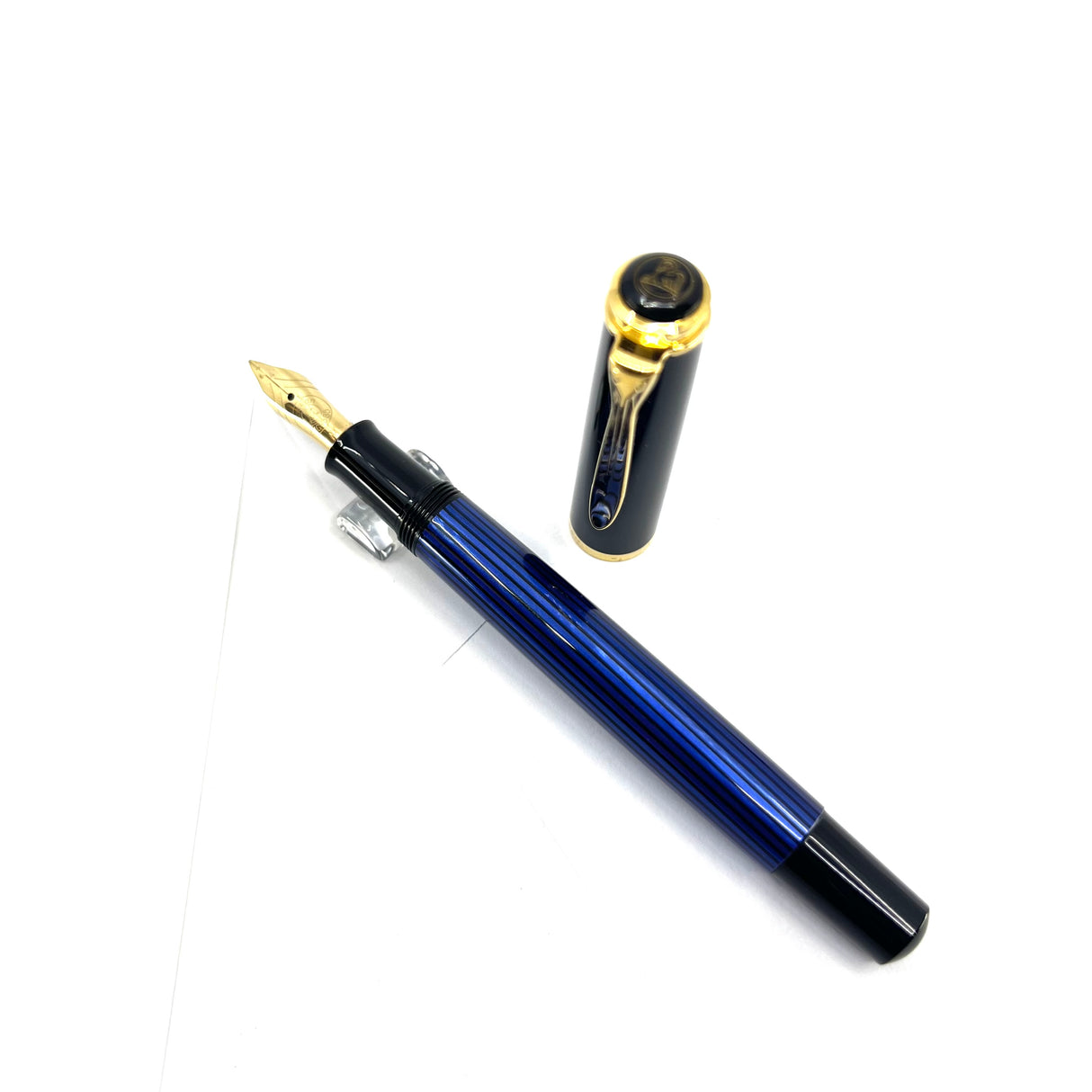 Pelikan Early M400 Black/Blue Striped Fountain Pen - Medium 14kt Gold Nib