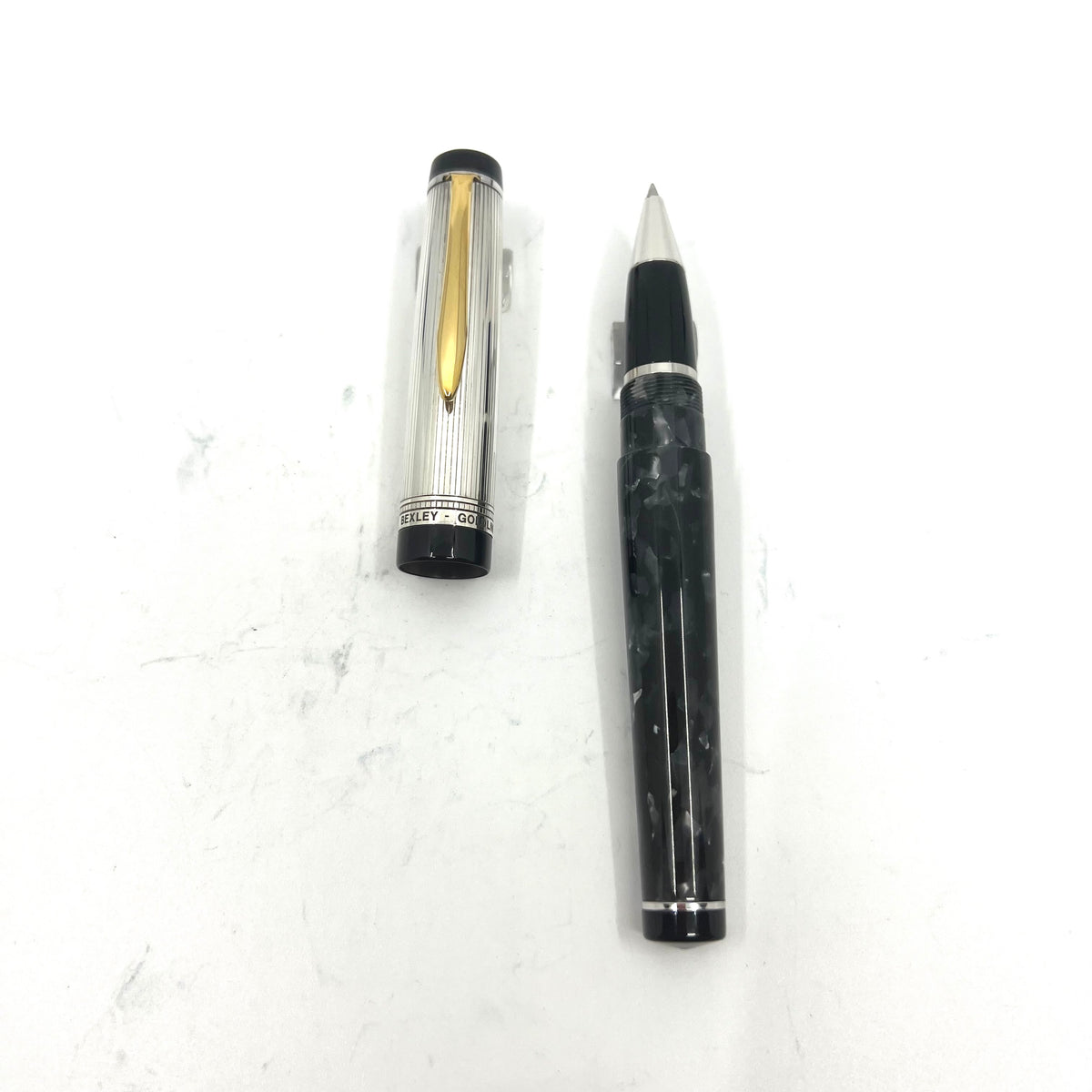 Bexley Goldline Sterling Silver Cap Charcoal Gray Marble Rollerball