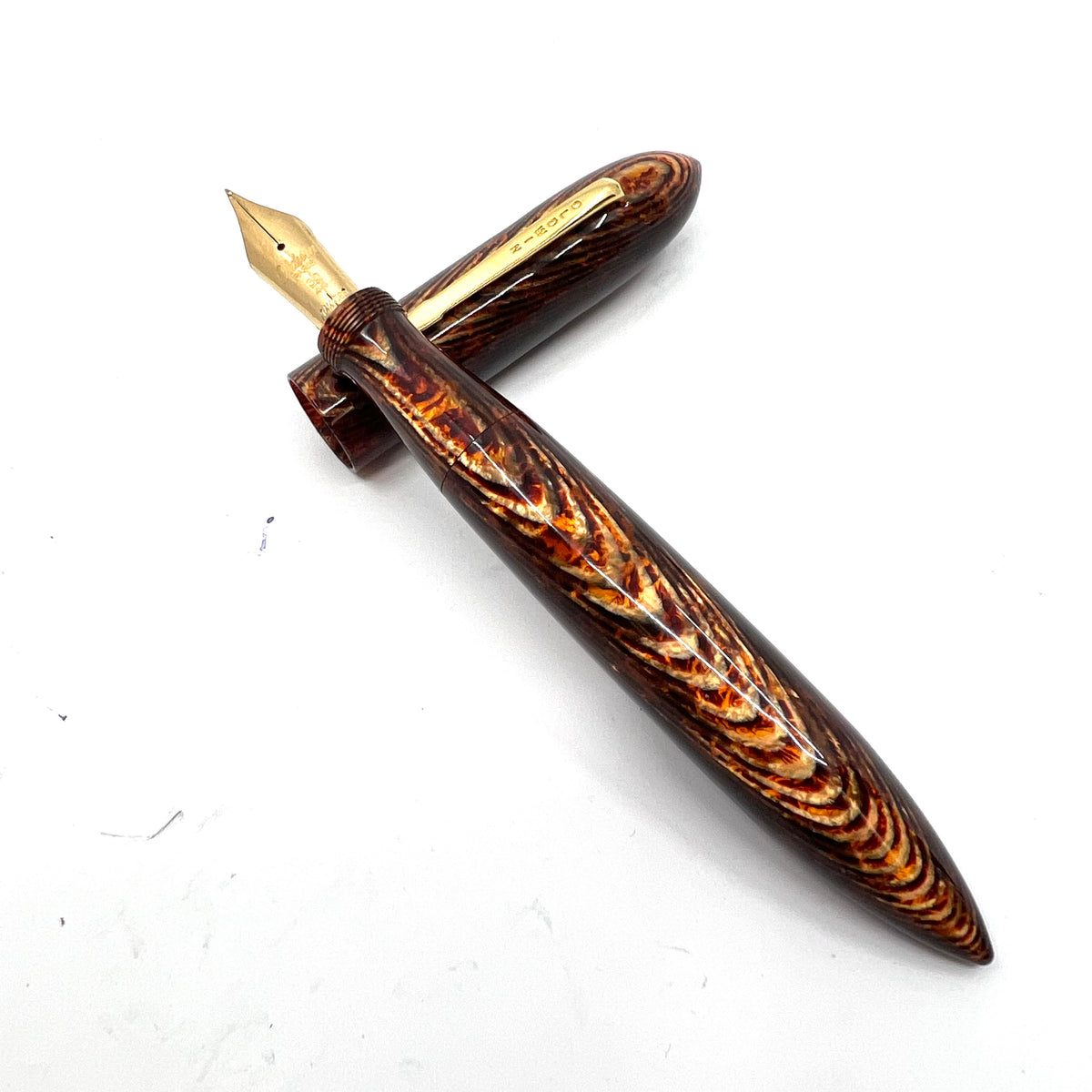 Oldwin Paris Torpedo Bronze Arco Spina (Fish Bone) Pattern Celluloid Ltd Ed Fountain Pen - RARE!