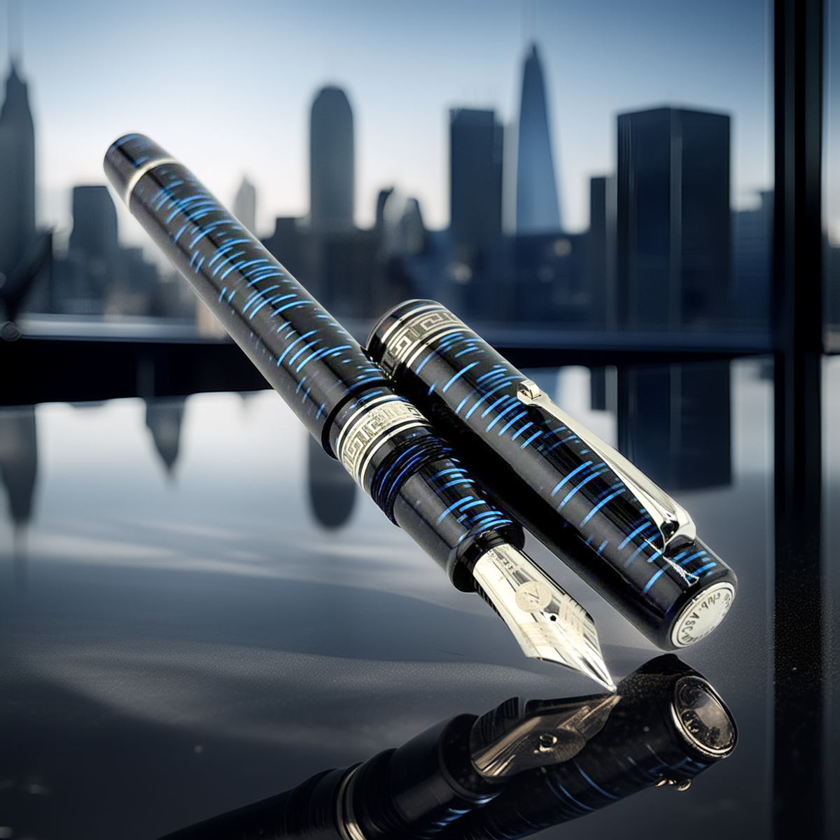 ASC Bologna Extra Blue "Wall Street" Skyscraper Limited Edition Fountain Pen Collection