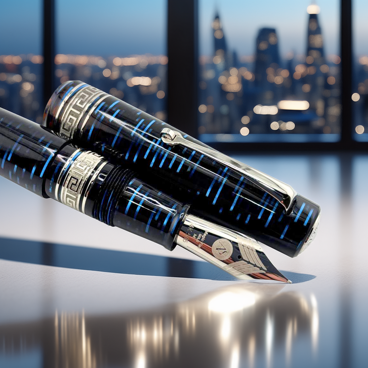 ASC Bologna Extra Blue "Wall Street" Skyscraper Limited Edition Fountain Pen Collection