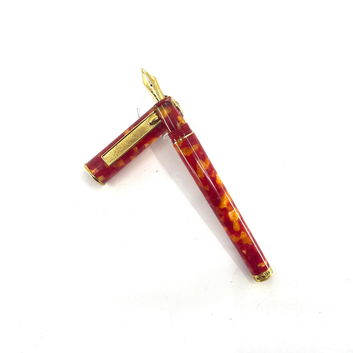 Signum (Italy) Lustrous Marbled Red & Orange Fountain Pen - Broad 18kt Gold Nib