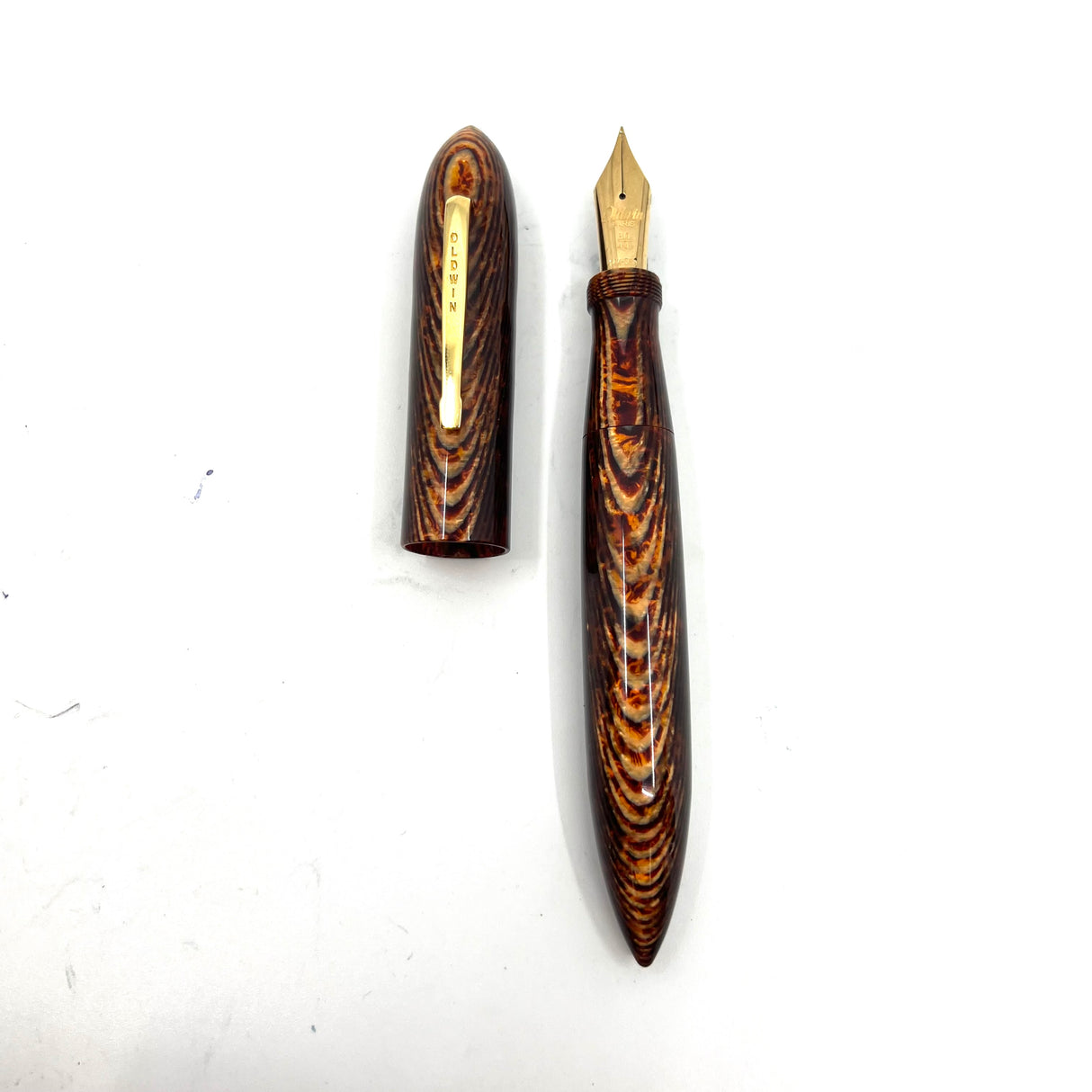 Oldwin Paris Torpedo Bronze Arco Spina (Fish Bone) Pattern Celluloid Ltd Ed Fountain Pen - RARE!
