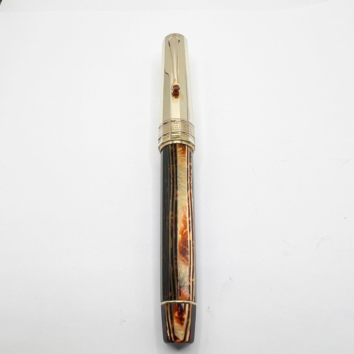 OMAS Arte Italiana Paragon Facetted Fountain Pen - Bronze Arco Celluloid Barrel/Vermeil Cap - Fine 18kt Gold Nib