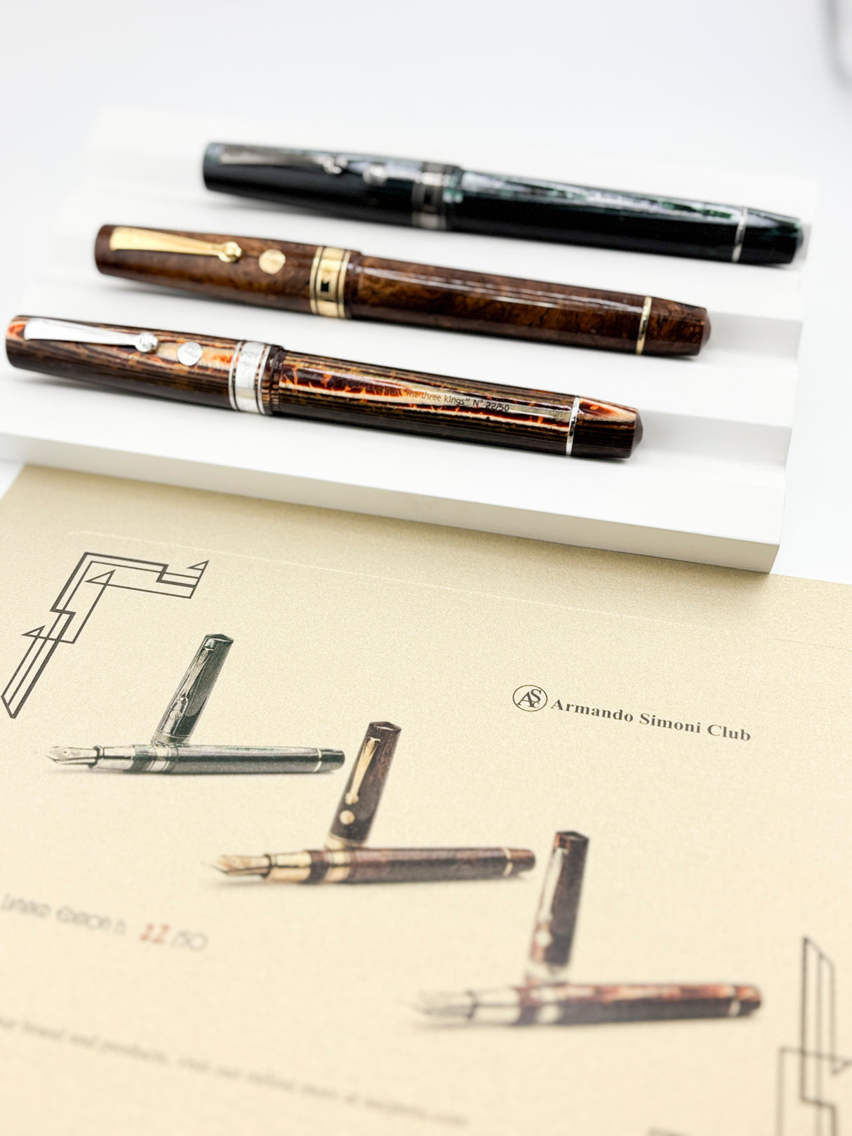 ASC - Armando Simoni Club "THE 3 KINGS SET" The Grail of ASC - Set of 3 Celluloid Fountain Pens with Specialty Flexible Nibs!