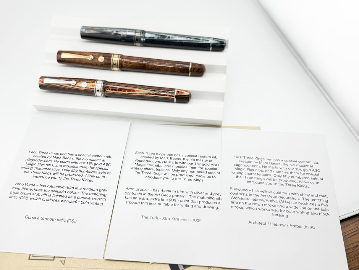 ASC - Armando Simoni Club "THE 3 KINGS SET" The Grail of ASC - Set of 3 Celluloid Fountain Pens with Specialty Flexible Nibs!