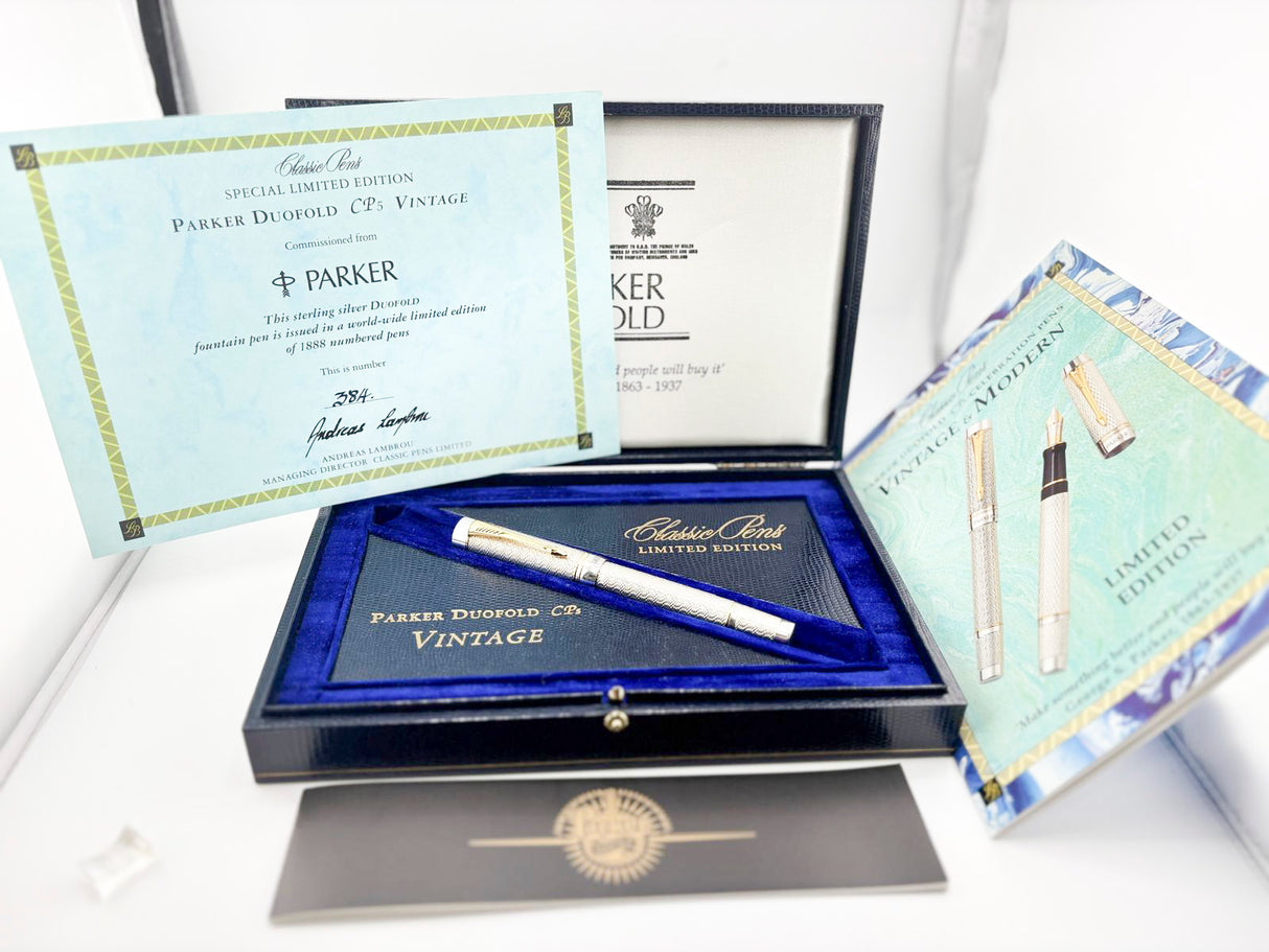 Classic Pen CP5 Parker Duofold Celebration "Vintage Moire" LE #384 of 500 - Medium 18kt Gold Nib (1999 - MINT COMPLETE PACKAGING!)