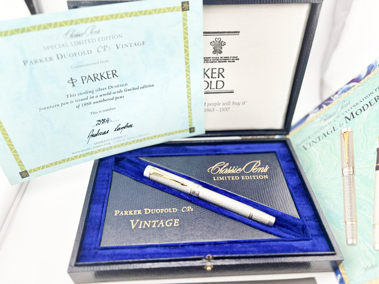 Classic Pen CP5 Parker Duofold Celebration "Vintage Moire" LE #384 of 500 - Medium 18kt Gold Nib (1999 - MINT COMPLETE PACKAGING!)