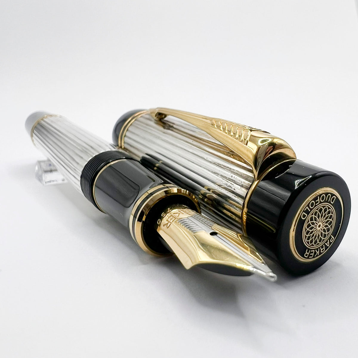 Parker Duofold Centennial (Largest Size) Sterling Silver Fountain Pen - Medium 18kt Gold Nib