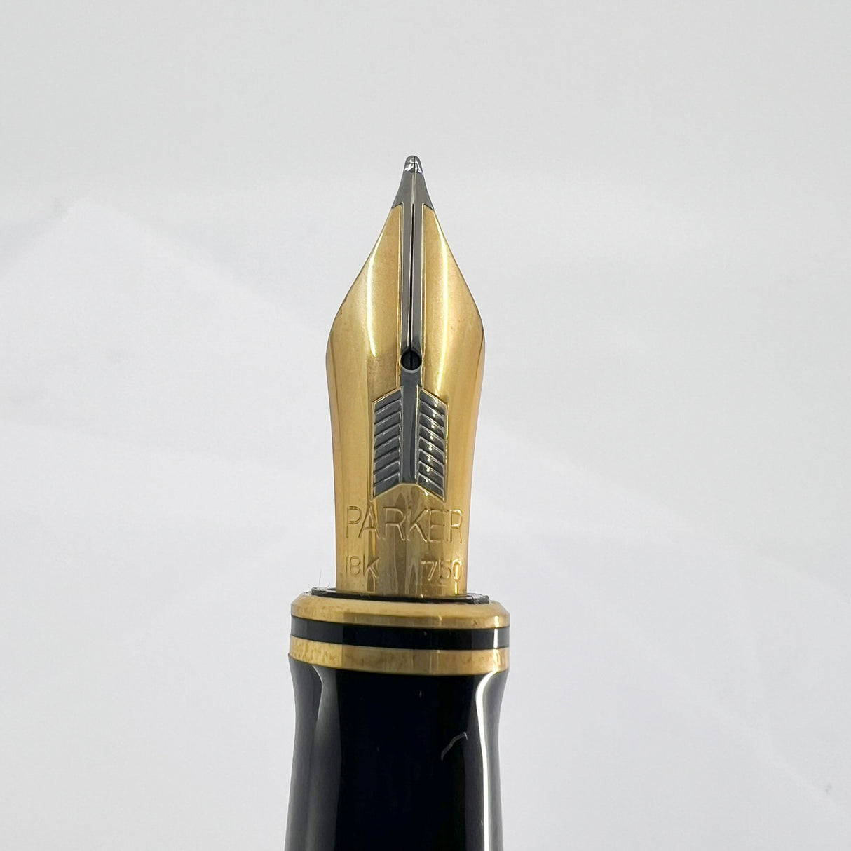 Parker Norman Rockwell Duofold Centennial Limited Edition Unique Swirly Black & Pearl Fountain Pen - Medium 18kt Gold Nib - Trim Rings and the Cap Top Medallion are Solid 18k Gold!