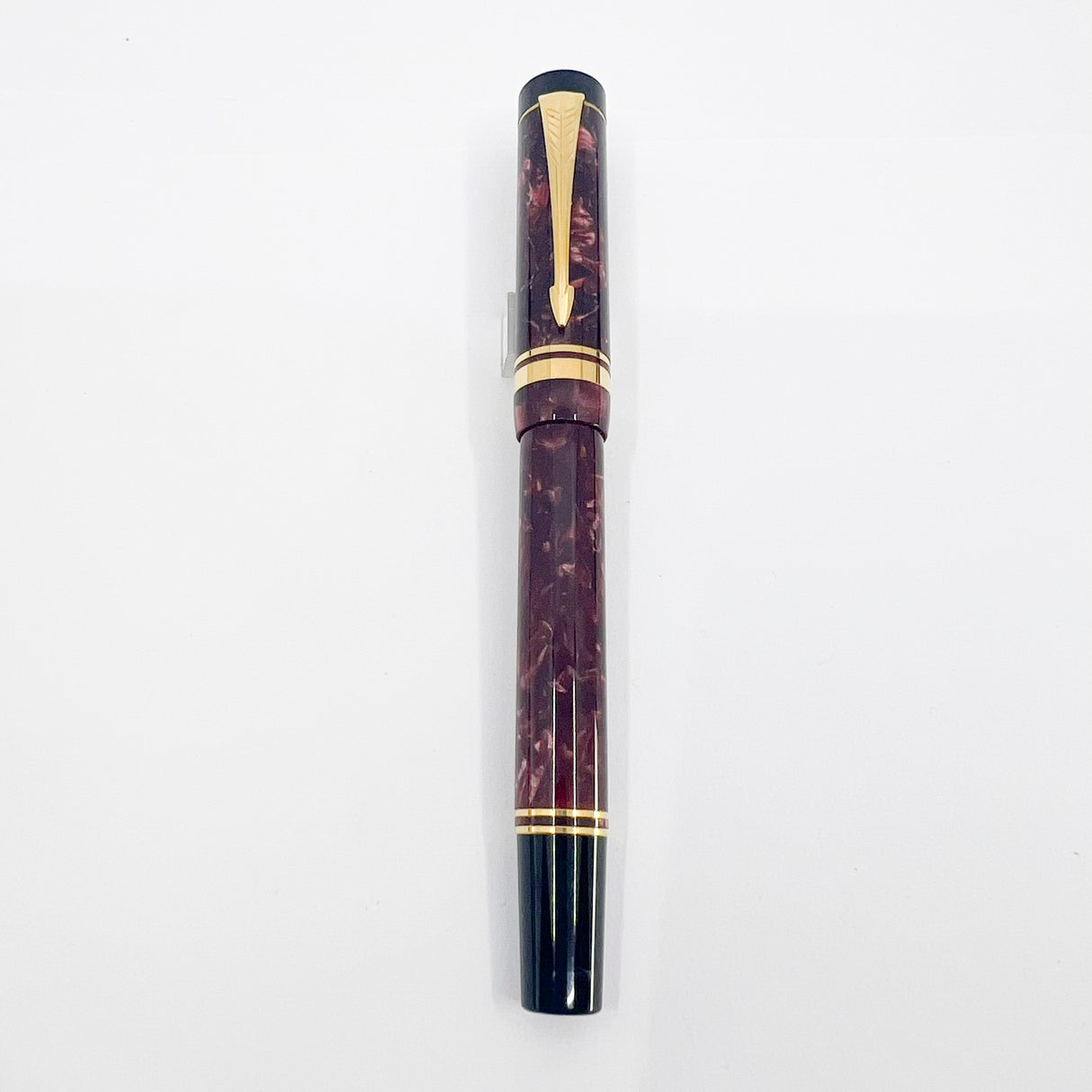 Parker International Maroon Marble Duofold Fountain Pen (Circa 1990) - Fine 18kt Gold Nib