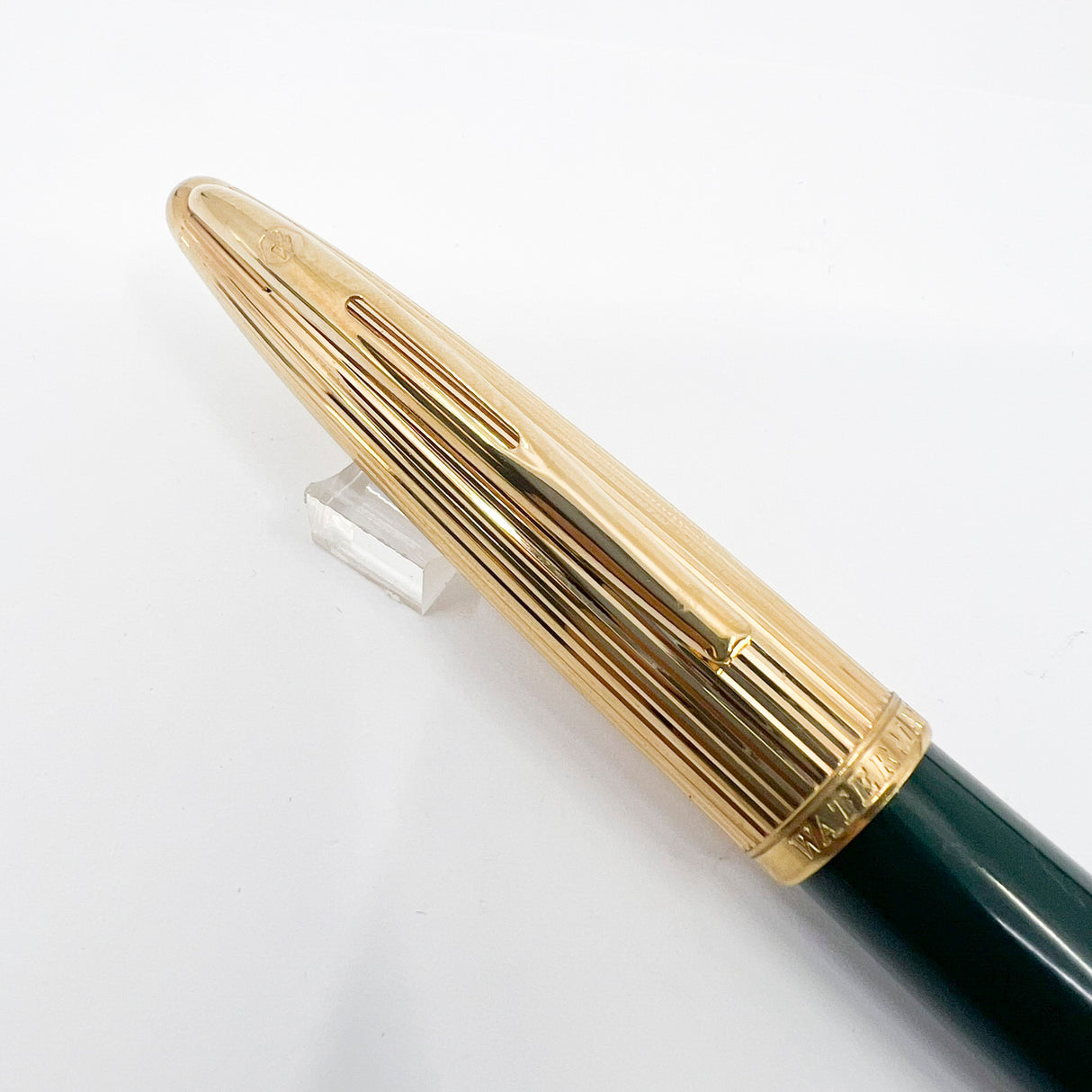 Waterman Carene Deluxe Green Barrel/Gold-Plated Fluted Cap Fountain Pen - Fine 18kt Gold Nib