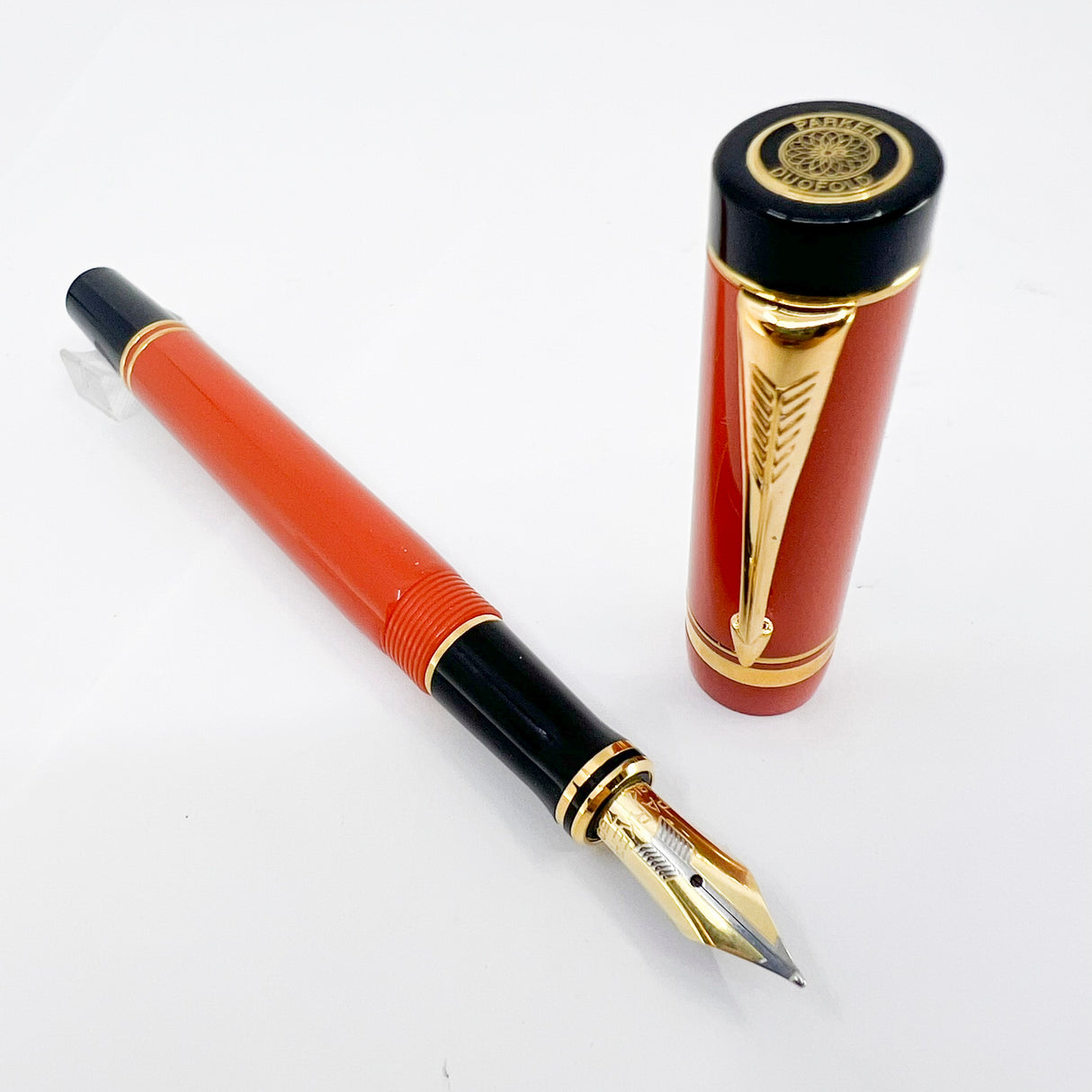 Parker International Duofold Orange Fountain Pen - Medium 18kt Gold Nib