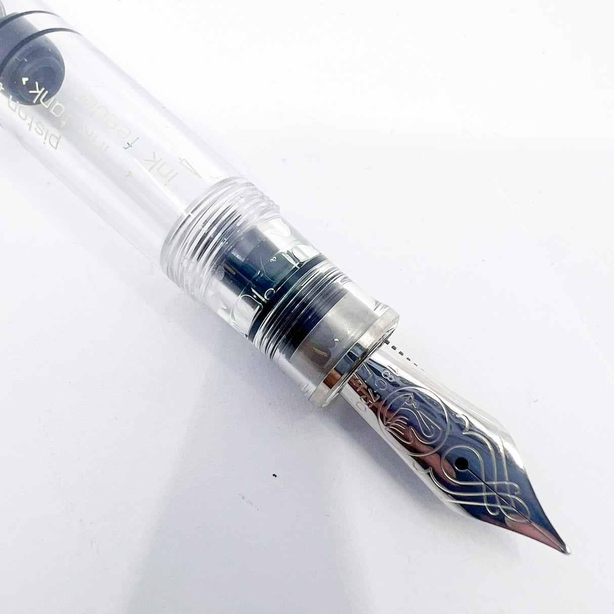 Pelikan M805 Clear Demonstrator Fountain Pen - Names of Pen Components Engraved by Pelikan on Barrel - Extra Fine 18kt Gold Nib
