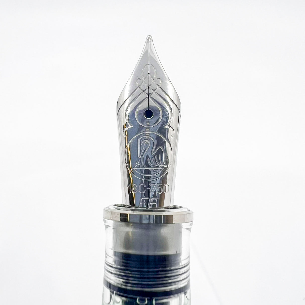 Pelikan M805 Clear Demonstrator Fountain Pen - Names of Pen Components Engraved by Pelikan on Barrel - Extra Fine 18kt Gold Nib