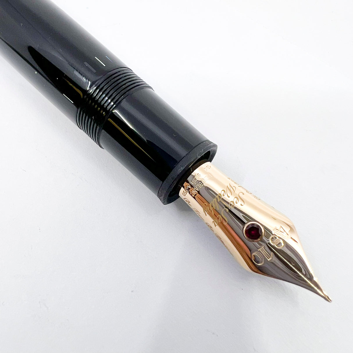 Montblanc Special Order Meisterstuck #149 (Largest) Fountain Pen - Bespoke Fine 18kt Gold Nib with Authentic Ruby Embedded + Special Nib Engraving