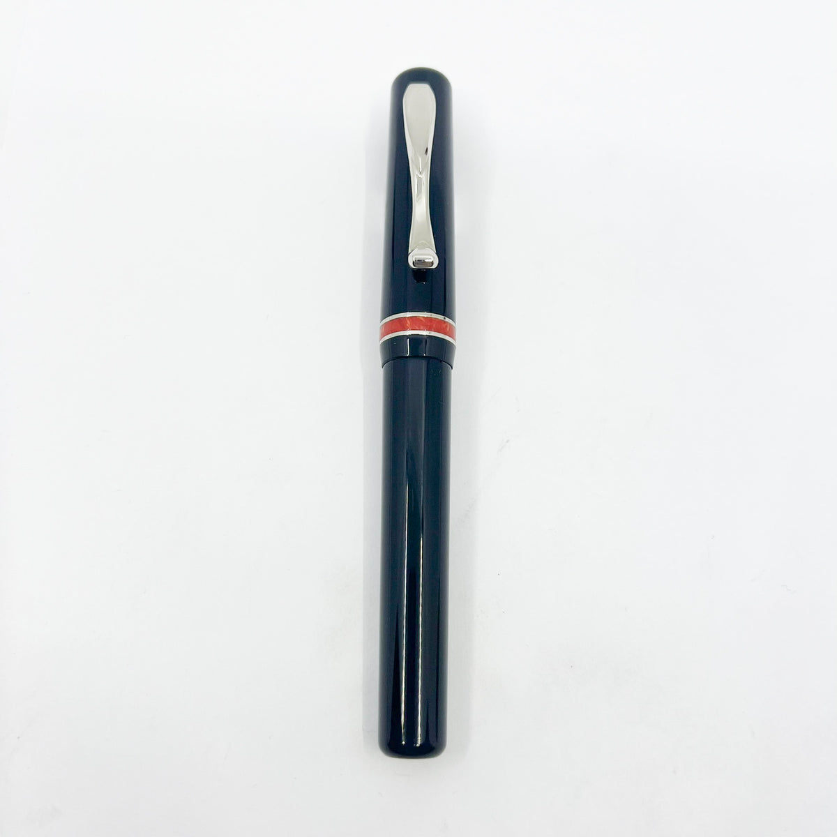 Visconti Glossy Black Resin Midnight Voyager Fountain Pen - Two Rings of Coral Celluloid - Broad 18kt Gold Nib
