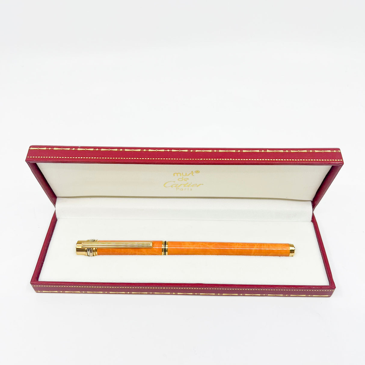 Cartier Marbled Orange Must de Cartier Fountain Pen - Fine 18kt Gold Nib - RARE & SOUGHT AFTER!