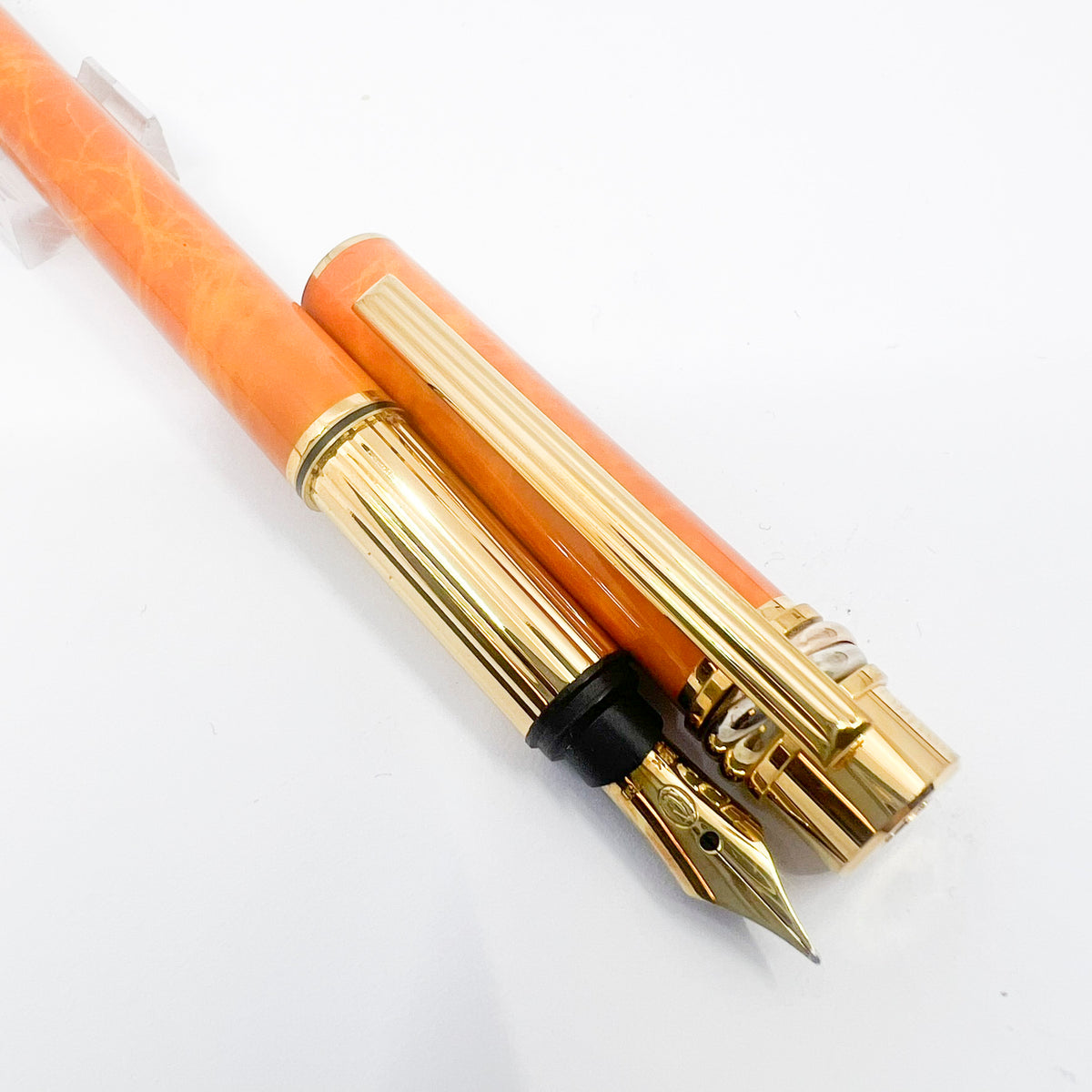 Cartier Marbled Orange Must de Cartier Fountain Pen - Fine 18kt Gold Nib - RARE & SOUGHT AFTER!