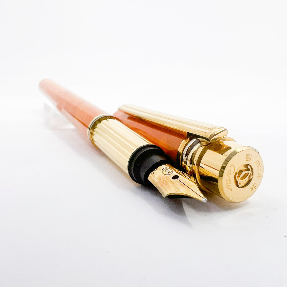 Cartier Marbled Orange Must de Cartier Fountain Pen - Fine 18kt Gold Nib - RARE & SOUGHT AFTER!