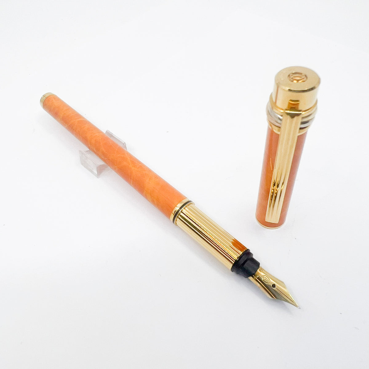 Cartier Marbled Orange Must de Cartier Fountain Pen - Fine 18kt Gold Nib - RARE & SOUGHT AFTER!