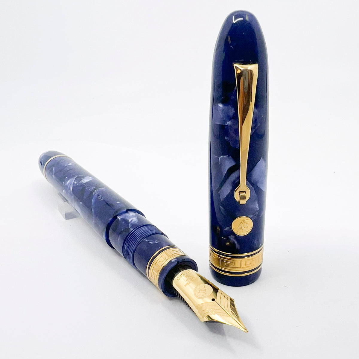 Armando Simoni Club Ogiva Extra Blue La Royale Celluloid Gold trim - Circa 2017 - Medium Magic Flex 14kt Gold Nib