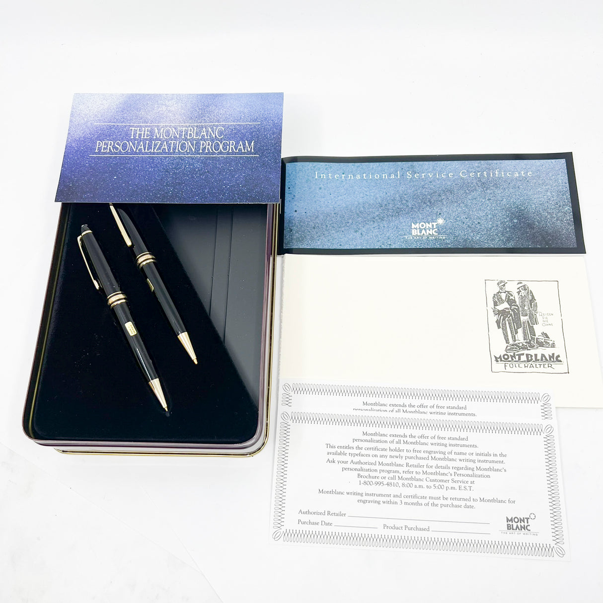 Montblanc Meisterstuck Black Resin Classique MINT Set : #164 Ballpoint Pen & 165 Mechanical Pencil 0.7mm in a Special Vintage Style Gift Box