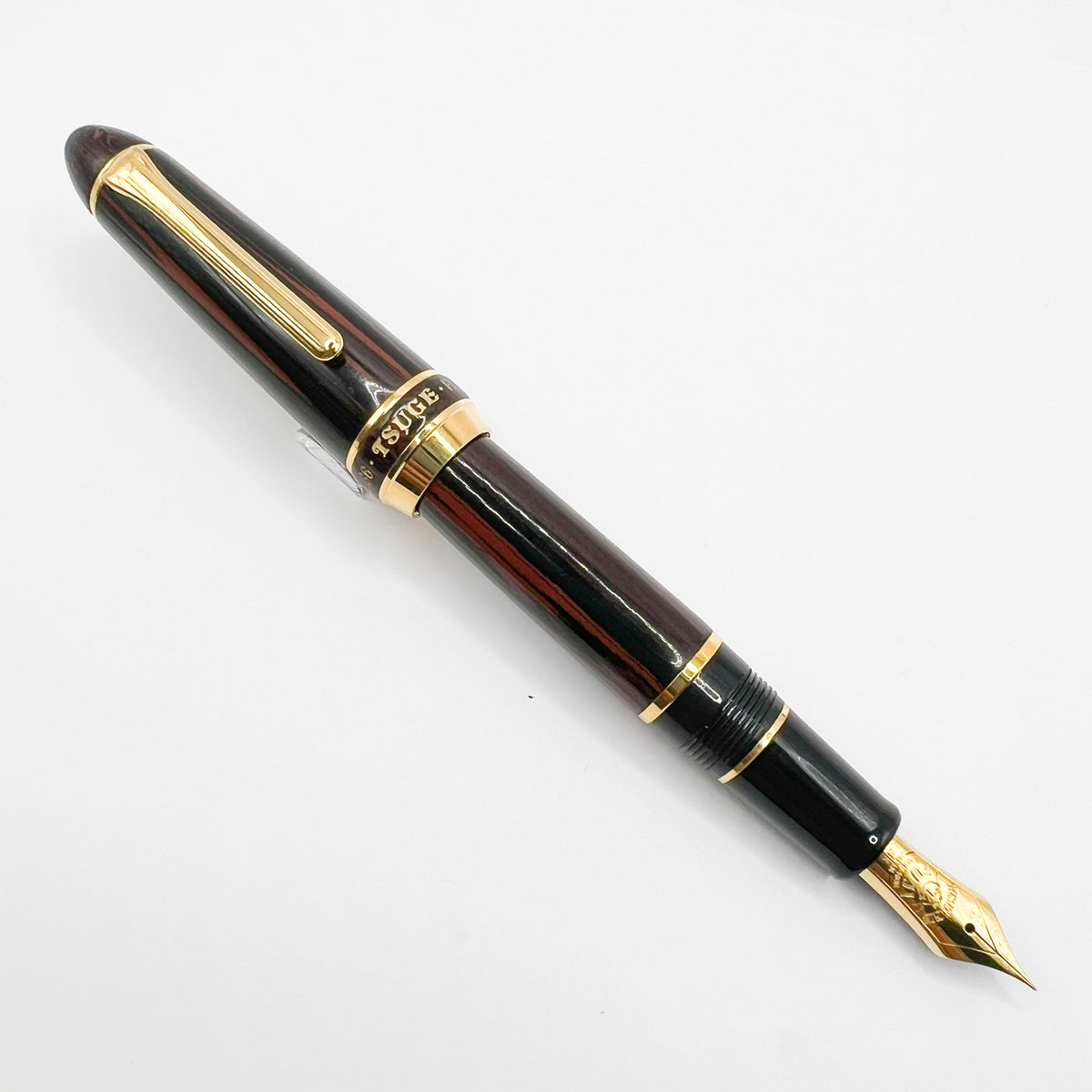 Tsuge (Made by Sailor) Large 1911 Rosewood Ebonite Fountain Pen - Fine 21kt Gold Nib - RARE!
