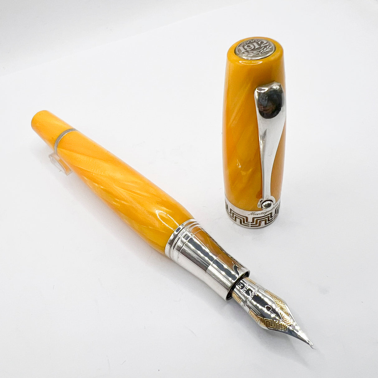 Montegrappa Miya Lustrous Yellow Celluloid Fountain Pen - Medium 18kt Gold Nib